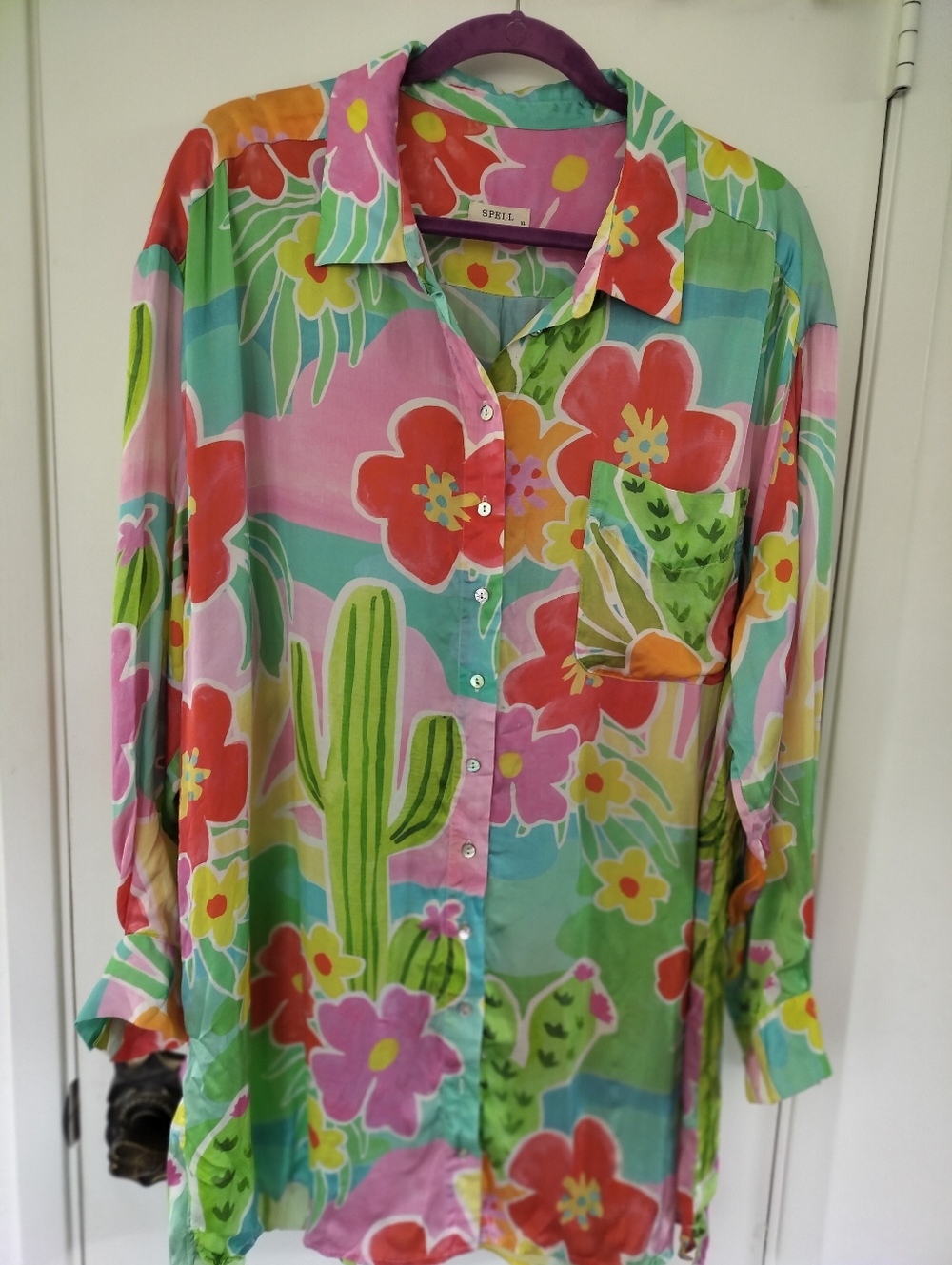 Spell Paloma Collection Margi Hour Shirt Dress Coverup Size XL 100% Rayon